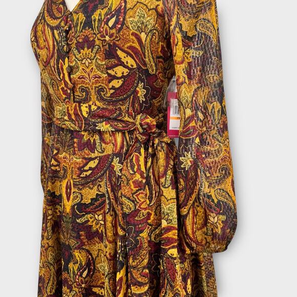 NWT Vince Camuto Paisley Print Asymmetric Hem Midi Dress PS Boho Fall Holiday - Picture 8 of 15